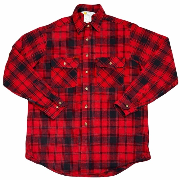 90s Carhartt USA Buffalo Plaid Flannel Shacket Red Black Men’s M Tall NWT